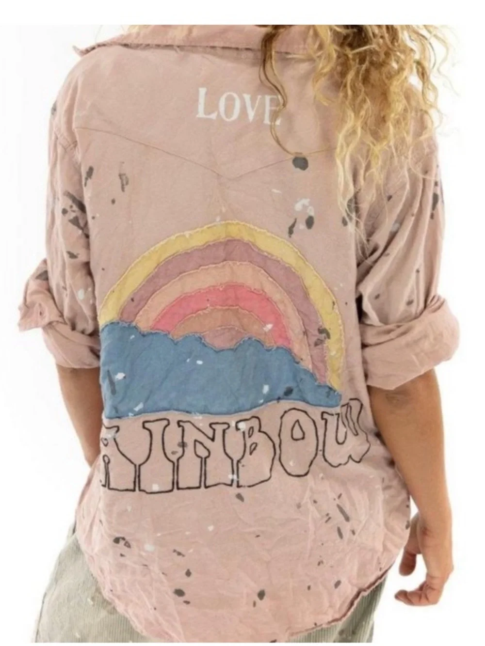 Magnolia Pearl Kelly Western Pink Rainbow Embroidered Shirt in Bisou - OS - Picture 3 of 11